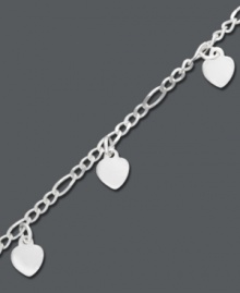You'll fall in love with this sweet style from Giani Bernini. Polished heart charm accents adorn a simple Figaro link chain. Crafted in sterling silver. Approximate length: 7 inches. You'll fall in love with this sweet style from Giani Bernini. Polished heart charm accents adorn a simple Figaro link chain. Crafted in sterling silver. Approximate length: 7 inches.