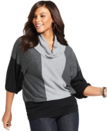 Team your fave jeans with Style&co.'s colorblocked plus size sweater, finished by a cowl neckline. Team your fave jeans with Style&co.'s colorblocked plus size sweater, finished by a cowl neckline.