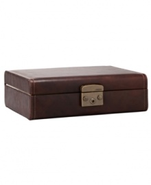 Keep your watches organized and dust free with Fossil's Dillon 10 piece watch box. This rich leather box is the perfect vintage-inspired place to store and carry your favorite timepieces. Keep your watches organized and dust free with Fossil's Dillon 10 piece watch box. This rich leather box is the perfect vintage-inspired place to store and carry your favorite timepieces.