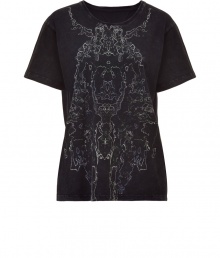 Inject rock n roll-inspired style into your casual basics with this edgy-cool printed tee from must-have label Theyskens Theory - Round neck, short sleeves, relaxed silhouette, front graphic - Style with slim jeans, denim cut-offs, or cropped trousers Inject rock n roll-inspired style into your casual basics with this edgy-cool printed tee from must-have label Theyskens Theory - Round neck, short sleeves, relaxed silhouette, front graphic - Style with slim jeans, denim cut-offs, or cropped trousers