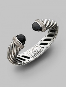 From the Waverly Collection. Sculpted cable design of sterling silver with pavé diamonds and black onyx tips. Diamonds, 0.76 tcw Diameter, about 2¼ Width, about 1¾ Hinge close Imported From the Waverly Collection. Sculpted cable design of sterling silver with pavé diamonds and black onyx tips. Diamonds, 0.76 tcw Diameter, about 2¼ Width, about 1¾ Hinge close Imported