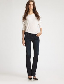 Unavoidably chic denim in an ultra-dark wash with timeless bootcut construction and a medium rise. THE FITMedium rise, about 8½Inseam, about 33THE DETAILSButton closureZip flyFive-pocket style98% cotton/2% polyurethaneMachine washMade in USA of imported fabricModel shown is 5'10 (177cm) wearing US size 2. Unavoidably chic denim in an ultra-dark wash with timeless bootcut construction and a medium rise. THE FITMedium rise, about 8½Inseam, about 33THE DETAILSButton closureZip flyFive-pocket style98% cotton/2% polyurethaneMachine washMade in USA of imported fabricModel shown is 5'10 (177cm) wearing US size 2.
