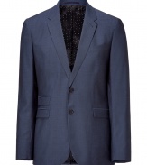 Elegant jacket in fine blue wool-mohair blend - Top-quality construction makes it pleasantly lightweight and flattering  with a classic shape thats essential for every mans wardrobe - Single breasted with two buttons, flap pockets and billet, breast pocket and deep, narrow lapel - Perfect jacket for the office or with matching suit pants and crisp shirt