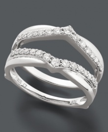 Surround your engagement ring with a little extra sparkle. This stunning ring guard features a pretty pattern accentuated by round-cut diamonds (1/2 ct. t.w.). Crafted in 14k white gold. Surround your engagement ring with a little extra sparkle. This stunning ring guard features a pretty pattern accentuated by round-cut diamonds (1/2 ct. t.w.). Crafted in 14k white gold.