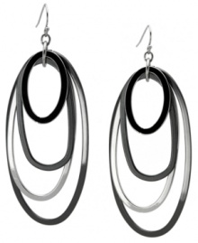 Stylishly shaped. Multiple ovals make a chic and unique statement on these dramatic drop earrings from GUESS. Crafted in a combination of hematite tone and silver tone mixed metal. Approximate drop: 2-1/4 inches. Stylishly shaped. Multiple ovals make a chic and unique statement on these dramatic drop earrings from GUESS. Crafted in a combination of hematite tone and silver tone mixed metal. Approximate drop: 2-1/4 inches.