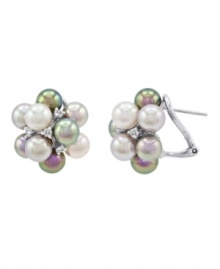 Present yourself with style and grace in Majorica's elegant cluster studs. Earrings feature multicolored, organic, man-made pearls (8 mm) interspersed with sparkling cubic zirconias. Clip post stud crafted in sterling silver. Approximate diameter: 1 inch.