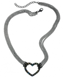 GUESS shows it has a heart with this multiple-chain necklace. Crafted from sprayed-jet-tone mixed metal, the necklace is centered by a heart pendant accented with glass crystal stones for a dazzling effect. Approximate length: 16 inches + 2-inch extender. Approximate drop: 1 inch. GUESS shows it has a heart with this multiple-chain necklace. Crafted from sprayed-jet-tone mixed metal, the necklace is centered by a heart pendant accented with glass crystal stones for a dazzling effect. Approximate length: 16 inches + 2-inch extender. Approximate drop: 1 inch.