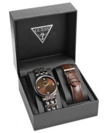 Keep your dress attire options open with this interchangeable watch set from GUESS.