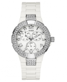 A fresh bolt of bling for every hour of the day adorns this chic watch from GUESS. A fresh bolt of bling for every hour of the day adorns this chic watch from GUESS.