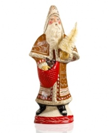 A figurine to be treasured, Gingerbread Father Christmas is first shaped in an antique chocolate mold and then hand-painted for one-of-a-kind styling. With rosy cheeks, full white beard and the folk-art charm of Vaillancourt. A figurine to be treasured, Gingerbread Father Christmas is first shaped in an antique chocolate mold and then hand-painted for one-of-a-kind styling. With rosy cheeks, full white beard and the folk-art charm of Vaillancourt.