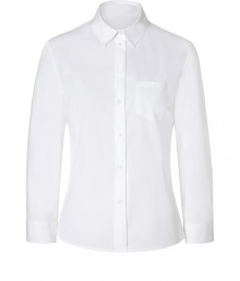 The classic white shirt gets a modern update with this boxy blouse from Jil Sander Navy - Small spread collar, three-quarter sleeves, front button placket, single chest pocket, oversized silhouette - Pair with cropped trousers, a leather jacket, and ballet flats The classic white shirt gets a modern update with this boxy blouse from Jil Sander Navy - Small spread collar, three-quarter sleeves, front button placket, single chest pocket, oversized silhouette - Pair with cropped trousers, a leather jacket, and ballet flats