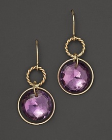 Round rosecut amethyst briolettes add rich sparkle to 14K yellow gold. By Nancy B. Round rosecut amethyst briolettes add rich sparkle to 14K yellow gold. By Nancy B.