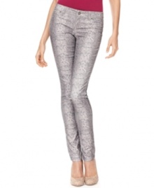 Turn up the heat on your casual style with INC's petite skinny jeans, showcasing a sexy snakeskin print!