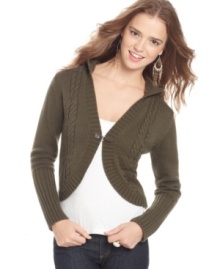 Layer on this It's Our Time cable-knit hooded cardigan for a cozy fall look! Layer on this It's Our Time cable-knit hooded cardigan for a cozy fall look!