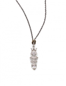 THE LOOKGemstone CollectionQuartz pendant set in sterling silverAntiqued bronze accentsRhodium chainNo closureTHE MEASUREMENTPendant length, about 4Chain drop, about 15½ORIGINMade in USA