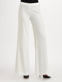 THE LOOKNarrow waistband with side button closure and hook-and-eye Side zipper Wide leg silhouetteTHE FITRise, about 9 Inseam, about 32THE MATERIALPolyesterCARE & ORIGINDry clean Made in USA THE LOOKNarrow waistband with side button closure and hook-and-eye Side zipper Wide leg silhouetteTHE FITRise, about 9 Inseam, about 32THE MATERIALPolyesterCARE & ORIGINDry clean Made in USA