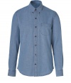 Detailed in bleached out indigo denim for that edgy yet laid-back look, Vinces oxford button-down is a cool take on this essential American style - Button-down collar, long sleeves, buttoned cuffs, chest pocket, button-down front, shirttail hemline - Classic fit - Wear over a tissue tee with slim-fit trousers and desert boots