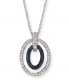 Graphic glamour. An oval silhouette makes a simple yet stylish statement on this perfect pendant necklace from Swarovski. Crafted in silver tone mixed metal, it features a jet hematite inner circle surrounded by sparkling clear pavé crystals. Approximate length: 15 inches. Approximate drop: 1 inch.