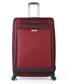 Travel on the luxurious side. Styled sleek and built smart, this expandable upright glides on four 360º spinners that follow every twist and turn of travel. The graceful curves of the exterior hit to the sophistication of the fully-stocked & fully-lined interior, which features restraining straps, suiter, pockets and more.