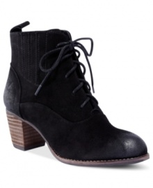 Ramp up your style with a look that's cute and functional. An elastic gore and pull tab on the back make DV by Dolce Vita's Joli booties an easy-on lace-up look. Ramp up your style with a look that's cute and functional. An elastic gore and pull tab on the back make DV by Dolce Vita's Joli booties an easy-on lace-up look.
