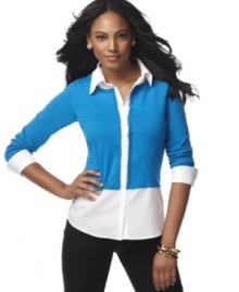 Love layers but don't know how to make it work? INC's chic cardigan sweater and inset shirt give you the look without the fuss! Love layers but don't know how to make it work? INC's chic cardigan sweater and inset shirt give you the look without the fuss!