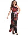 Take your look to epic lengths with Tahari Woman's halter plus size maxi dress, flaunting a vivid floral print.