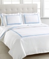 Clean and simple defines the Merrow Line Hem Embroidery duvet cover set from Westport, featuring luxe 300-thread count cotton sateen and an embroidered triple stripe frame embellishment for a touch of style & color.