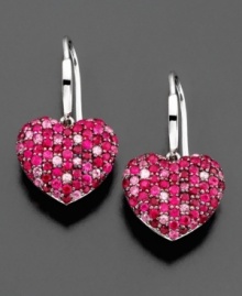 Sparkling in shades of pink and red, these romantic heart earrings feature round-cut pink sapphire (1-1/2 ct. t.w.) and round-cut ruby (1-3/8 ct. t.w.) set in sterling silver. Approximate drop: 1 inch.