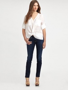 Cotton/silk voile crafted in an airy button-down, elegantly knotted at the hem.V-neckRoll-tab sleevesChest pockets70% cotton/30% silkDry cleanImportedModel shown is 5'9 (175cm) wearing US size Small. Cotton/silk voile crafted in an airy button-down, elegantly knotted at the hem.V-neckRoll-tab sleevesChest pockets70% cotton/30% silkDry cleanImportedModel shown is 5'9 (175cm) wearing US size Small.