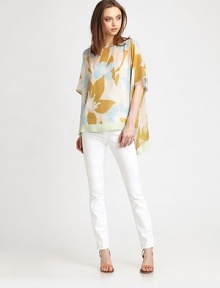 An ultra-mod sheath of floral-print silk draped elegantly from shoulder to hem.BoatneckDropped shouldersDolman sleevesAsymmetrical hemAbout 27 from shoulder to hemSilkDry cleanImportedModel shown is 5'9½ (176cm) wearing US size XS/S. An ultra-mod sheath of floral-print silk draped elegantly from shoulder to hem.BoatneckDropped shouldersDolman sleevesAsymmetrical hemAbout 27 from shoulder to hemSilkDry cleanImportedModel shown is 5'9½ (176cm) wearing US size XS/S.
