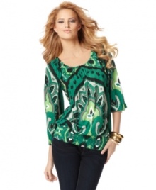 Put the punch back into your wardrobe with INC's printed peasant top. The vivid colors add pop to any outfit! Put the punch back into your wardrobe with INC's printed peasant top. The vivid colors add pop to any outfit!