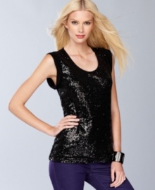 Sparkle on in INC's surprisingly versatile sequin petite top. It looks as chic with colored jeans as it does with a pencil skirt. Sparkle on in INC's surprisingly versatile sequin petite top. It looks as chic with colored jeans as it does with a pencil skirt.
