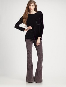 Exquisite crushed velvet is crafted into this effortlessly elegant style and finished with a sweet patch pocket. Boatneck Long sleeves Patch pocket at chest Uneven hem 82% viscose/18% silk Dry clean Imported Exquisite crushed velvet is crafted into this effortlessly elegant style and finished with a sweet patch pocket. Boatneck Long sleeves Patch pocket at chest Uneven hem 82% viscose/18% silk Dry clean Imported