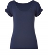 Super-soft staples in neutral hues are a must in any womans wardrobe, and See by Chloes navy t-shirt is an easy addition - Slim cut tapers gently through waist - Especially comfortable thanks to a touch of stretch - Flattering scoop neck and cuffed short sleeves - Casually cool, easily dressed up or down - Pair with a pencil skirt and ballet flats, or with skinny denim and ankle booties