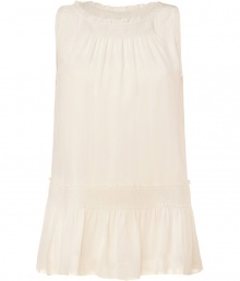 Romantic cream silk top from Theory - This sleeveless top adds femme sophistication to workweek looks - High neckline with smocking and pleating, smocked waistband with ruffled hem - Style with slim trousers, heels, and a tailored blazer Romantic cream silk top from Theory - This sleeveless top adds femme sophistication to workweek looks - High neckline with smocking and pleating, smocked waistband with ruffled hem - Style with slim trousers, heels, and a tailored blazer