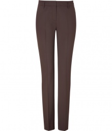 Elegant trousers in fine mocha-brown wool with a feminine fit - Gorgeous and fashionable - Great alternative to classic black in the office - Features a fitted cut with a straight leg, creases and belt loops - Perfect business trousers for everyday use - Wear with the matching blazer and heels or flats Elegant trousers in fine mocha-brown wool with a feminine fit - Gorgeous and fashionable - Great alternative to classic black in the office - Features a fitted cut with a straight leg, creases and belt loops - Perfect business trousers for everyday use - Wear with the matching blazer and heels or flats