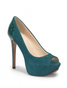 THE LOOKRich suede upperSnakeskin-embossed leather covered heelPeep toePadded insoleSnakeskin-embossed leather covered heel, 5¼ (130mm)Suede-covered platform, 1¼ (30mm)Compares to a 4 heel (100mm)THE MATERIALLeather upperMan-made lining and soleORIGINImported THE LOOKRich suede upperSnakeskin-embossed leather covered heelPeep toePadded insoleSnakeskin-embossed leather covered heel, 5¼ (130mm)Suede-covered platform, 1¼ (30mm)Compares to a 4 heel (100mm)THE MATERIALLeather upperMan-made lining and soleORIGINImported