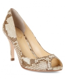 Make your mark in the Cleor peep-toe pumps by Ivanka Trump. The embossed python print is a surprising neutral that will blend well with your work attire. Make your mark in the Cleor peep-toe pumps by Ivanka Trump. The embossed python print is a surprising neutral that will blend well with your work attire.