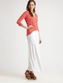 Fashioned in allover stripes, this soft scoopneck has dropped shoulders, three-quarter dolman sleeves and a length that hits below the hips. ScoopneckDropped shouldersThree-quarter dolman sleeves39% pima cotton/39% modal/22% polyesterMachine washMade in USAModel shown is 5'10 (177cm) wearing US size Small. Fashioned in allover stripes, this soft scoopneck has dropped shoulders, three-quarter dolman sleeves and a length that hits below the hips. ScoopneckDropped shouldersThree-quarter dolman sleeves39% pima cotton/39% modal/22% polyesterMachine washMade in USAModel shown is 5'10 (177cm) wearing US size Small.