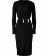 Bring instant sophistication to your party-ready look with this sleek belted dress from Michael Kors  - V-neck, long sleeves, draped waistline with belt, fitted silhouette, concealed back zip closure - Style with a slim trench and platform heels