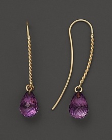 Faceted amethyst briolettes add rich sparkle to 14K yellow gold. By Nancy B. Faceted amethyst briolettes add rich sparkle to 14K yellow gold. By Nancy B.