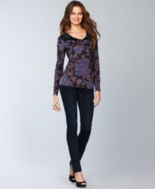 INC dresses up a flattering cowlneck top with an intricate, exotic print. Sparkling rhinestones dotted throughout add the right touch of shine! (Clearance) INC dresses up a flattering cowlneck top with an intricate, exotic print. Sparkling rhinestones dotted throughout add the right touch of shine! (Clearance)