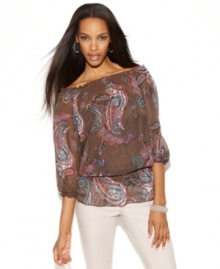 A peasant top from INC is the easy way to add a touch of spring's boho-glam trend to your wardrobe! Pair with your favorite jeans and hoop earrings to complete the look. A peasant top from INC is the easy way to add a touch of spring's boho-glam trend to your wardrobe! Pair with your favorite jeans and hoop earrings to complete the look.