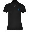 Detailed in super soft mercerized cotton, Ralph Laurens oversized pony logo polo is a contemporary take on this iconic style - Small collar, button placket, short sleeves, large shiny Caribbean blue embroidered polo player at chest - Slim fit - Wear with your favorite jeans and just as bright loafers