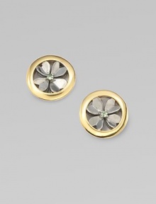 From the Clovers Collection. Graceful clover-design studs in two tones with softly hued green tsavorite garnets in the center.Tsavorite garnetGoldplated sterling silver and rhodium-plated sterling silverDiameter, about ½Post backImported