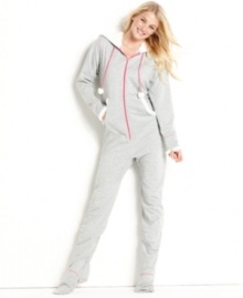 Super soft warmth from head to toe. Jenni's French Terry footie pajamas feature contrasting pink stitching on the cuffs, sleeves, and ankles and a contrasting pink zipper. The attached feet have grippers at the sole. Super soft warmth from head to toe. Jenni's French Terry footie pajamas feature contrasting pink stitching on the cuffs, sleeves, and ankles and a contrasting pink zipper. The attached feet have grippers at the sole.