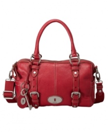 Silver hardware adds a glossy edge to this subtly stitched luscious leather satchel available in rich hues or classic black. Silver hardware adds a glossy edge to this subtly stitched luscious leather satchel available in rich hues or classic black.