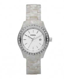 The perfect amount of shine, the perfect amount of marbled white, the Stella watch by Fossil. The perfect amount of shine, the perfect amount of marbled white, the Stella watch by Fossil.