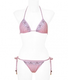 Stylish bikini in fine, peach nylon stretch blend - Chic, black and white bandana print - Adjustable halter style with triangular cups - String bottom ties at sides - Brief offers modest coverage - Feminine and sexy, a must for your next getaway or for anytime spent poolside Stylish bikini in fine, peach nylon stretch blend - Chic, black and white bandana print - Adjustable halter style with triangular cups - String bottom ties at sides - Brief offers modest coverage - Feminine and sexy, a must for your next getaway or for anytime spent poolside
