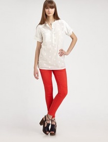 Featherweight embroidered cotton takes on utilitarian details in this easy-fit popover top.Jewel necklineSnap-button placketChest pocketRoll-tab sleevesAbout 28 from shoulder to hemCottonDry cleanImportedModel shown is 5'10 (177cm) wearing US size 4. Featherweight embroidered cotton takes on utilitarian details in this easy-fit popover top.Jewel necklineSnap-button placketChest pocketRoll-tab sleevesAbout 28 from shoulder to hemCottonDry cleanImportedModel shown is 5'10 (177cm) wearing US size 4.